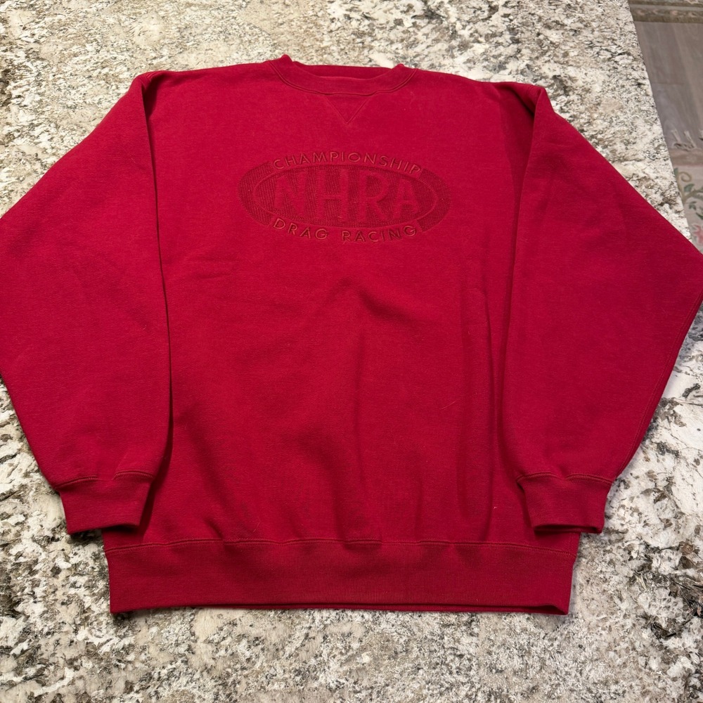 Vintage 1990s NHRA Drag Racing Red Sweatshirt Mens Large. PX